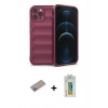 MARSİLYAN™- iPhone 12 Pro Kılıf Atlas Koleksiyonu - Siyah Polymer Nano Ekran Koruyucu + Shine Kamera Lens Koruma Cam - SABE