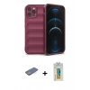 MARSİLYAN™- iPhone 12 Pro Kılıf Atlas Koleksiyonu - Siyah Polymer Nano Ekran Koruyucu + Renkli Kamera Lens Koruma Cam - YL