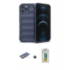MARSİLYAN™- iPhone 12 Pro Kılıf Atlas Koleksiyonu - Siyah Polymer Nano Ekran Koruyucu + Renkli Kamera Lens Koruma Cam - YL