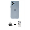 MARSİLYAN™- iPhone 12 Pro Kılıf Atlas Minimal Prime - Şeffaf Uv Polymer Nano Ekran Koruyucu + Kamera Lens Koruma Cam - SF