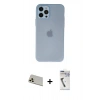 MARSİLYAN™- iPhone 12 Pro Kılıf Atlas Minimal Prime - Şeffaf Uv Polymer Nano Ekran Koruyucu + Rainbow Kamera Lens Koruma Cam - GD