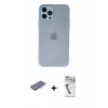 MARSİLYAN™- iPhone 12 Pro Kılıf Atlas Minimal Prime - Şeffaf Uv Polymer Nano Ekran Koruyucu + Renkli Kamera Lens Koruma Cam - MI