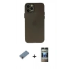 MARSİLYAN™- iPhone 12 Pro Kılıf Atlas Minimal Prime - Siyah 34D Hayalet Izgaralı Cam + Metal Kamera Lens Koruma Cam - MR