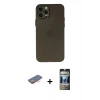 MARSİLYAN™- iPhone 12 Pro Kılıf Atlas Minimal Prime - Siyah 34D Hayalet Izgaralı Cam + Renkli Kamera Lens Koruma Cam - TU