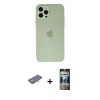 MARSİLYAN™- iPhone 12 Pro Kılıf Atlas Minimal Prime - Siyah 34D Hayalet Izgaralı Cam + Renkli Kamera Lens Koruma Cam - TU