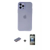 MARSİLYAN™- iPhone 12 Pro Kılıf Atlas Minimal Prime - Siyah 34D Hayalet Izgaralı Cam + Renkli Kamera Lens Koruma Cam - TU