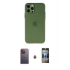 MARSİLYAN™- iPhone 12 Pro Kılıf Atlas Minimal Prime - Siyah 34D Hayalet Izgaralı Cam + Neon Fosforlu Kamera Lens - SI