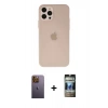 MARSİLYAN™- iPhone 12 Pro Kılıf Atlas Minimal Prime - Siyah 34D Hayalet Izgaralı Cam + Neon Fosforlu Kamera Lens - SI