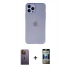 MARSİLYAN™- iPhone 12 Pro Kılıf Atlas Minimal Prime - Siyah 34D Hayalet Izgaralı Cam + Neon Fosforlu Kamera Lens - SI