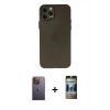MARSİLYAN™- iPhone 12 Pro Kılıf Atlas Minimal Prime - Siyah 34D Hayalet Izgaralı Cam + Neon Fosforlu Kamera Lens - SI