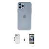 MARSİLYAN™- iPhone 12 Pro Kılıf Atlas Minimal Prime - Siyah 34D Hayalet Izgaralı Cam + Shine Kamera Lens - MI