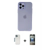 MARSİLYAN™- iPhone 12 Pro Kılıf Atlas Minimal Prime - Siyah 34D Hayalet Izgaralı Cam + Shine Kamera Lens - MI