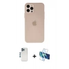 MARSİLYAN™- iPhone 12 Pro Kılıf Atlas Minimal Prime - Siyah 3D Antistatik Cam Ekran Koruyucu + Shine Kamera Lens - MI