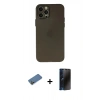 MARSİLYAN™- iPhone 12 Pro Kılıf Atlas Minimal Prime - Siyah 3D Antistatik Hayalet Cam Ekran Koruyucu + Shine Kamera Lens Koruma Cam - GD