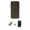MARSİLYAN™- iPhone 12 Pro Kılıf Atlas Minimal Prime - Siyah 3D Antistatik Hayalet Cam Ekran Koruyucu + Metal Kamera Lens Koruma Cam - MI