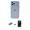 MARSİLYAN™- iPhone 12 Pro Kılıf Atlas Minimal Prime - Siyah 3D Antistatik Hayalet Cam Ekran Koruyucu + Renkli Kamera Lens Koruma Cam - MI
