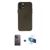 MARSİLYAN™- iPhone 12 Pro Kılıf Atlas Minimal Prime - Siyah 3D Antistatik Seramik Nano Ekran Koruyucu + Sarı Neon Fosforlu Kamera Lens