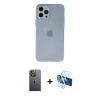 MARSİLYAN™- iPhone 12 Pro Kılıf Atlas Minimal Prime - Siyah 3D Antistatik Seramik Nano Ekran Koruyucu + Neon Fosforlu Kamera Lens - YL
