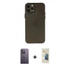 MARSİLYAN™- iPhone 12 Pro Kılıf Atlas Minimal Prime - Siyah 6D Mat Seramik Hayalet Nano Ekran Koruyucu + Neon Fosforlu Kamera Lens - BZ