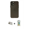 MARSİLYAN™- iPhone 12 Pro Kılıf Atlas Minimal Prime - Siyah Polymer Nano Ekran Koruyucu + Rainbow Kamera Lens Koruma Cam - GD