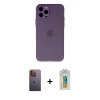MARSİLYAN™- iPhone 12 Pro Kılıf Atlas Minimal Prime - Siyah Polymer Nano Ekran Koruyucu + Neon Fosforlu Kamera Lens - SI