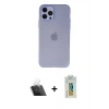 MARSİLYAN™- iPhone 12 Pro Kılıf Atlas Minimal Prime - Siyah Polymer Nano Ekran Koruyucu + Kamera Lens Koruma Cam - SF