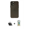 MARSİLYAN™- iPhone 12 Pro Kılıf Atlas Minimal Prime - Siyah Polymer Nano Ekran Koruyucu + Kamera Lens Koruma Cam - SF