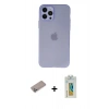 MARSİLYAN™- iPhone 12 Pro Kılıf Atlas Minimal Prime - Siyah Polymer Nano Ekran Koruyucu + Sierra Blue Shine Kamera Lens Koruma Cam