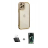 MARSİLYAN™- iPhone 12 Pro Kılıf Çekirdek Klasik Serisi - Şeffaf 360 Full Body Arka Koruyucu + Kamera Lens Koruma Cam - SF