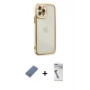 MARSİLYAN™- iPhone 12 Pro Kılıf Çekirdek Klasik Serisi - Şeffaf Uv Polymer Nano Ekran Koruyucu + Metal Kamera Lens Koruma Cam - AKYL