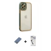 MARSİLYAN™- iPhone 12 Pro Kılıf Çekirdek Klasik Serisi - Şeffaf Uv Polymer Nano Ekran Koruyucu + Metal Kamera Lens Koruma Cam - AKYL