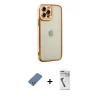 MARSİLYAN™- iPhone 12 Pro Kılıf Çekirdek Klasik Serisi - Şeffaf Uv Polymer Nano Ekran Koruyucu + Metal Kamera Lens Koruma Cam - AKYL