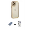 MARSİLYAN™- iPhone 12 Pro Kılıf Çekirdek Klasik Serisi - Şeffaf Uv Polymer Nano Ekran Koruyucu + Metal Kamera Lens Koruma Cam - AKYL