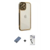 MARSİLYAN™- iPhone 12 Pro Kılıf Çekirdek Klasik Serisi - Şeffaf Uv Polymer Nano Ekran Koruyucu + Metal Kamera Lens Koruma Cam - AKYL