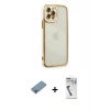 MARSİLYAN™- iPhone 12 Pro Kılıf Çekirdek Klasik Serisi - Şeffaf Uv Polymer Nano Ekran Koruyucu + Shine Kamera Lens Koruma Cam - GI