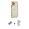 MARSİLYAN™- iPhone 12 Pro Kılıf Çekirdek Klasik Serisi - Şeffaf Uv Polymer Nano Ekran Koruyucu + Metal Kamera Lens Koruma Cam - GS