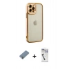 MARSİLYAN™- iPhone 12 Pro Kılıf Çekirdek Klasik Serisi - Şeffaf Uv Polymer Nano Ekran Koruyucu + Metal Kamera Lens Koruma Cam - GS