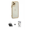 MARSİLYAN™- iPhone 12 Pro Kılıf Çekirdek Klasik Serisi - Şeffaf Uv Polymer Nano Ekran Koruyucu + Kamera Lens Koruma Cam - SF