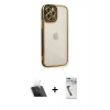 MARSİLYAN™- iPhone 12 Pro Kılıf Çekirdek Klasik Serisi - Şeffaf Uv Polymer Nano Ekran Koruyucu + Kamera Lens Koruma Cam - SF