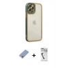 MARSİLYAN™- iPhone 12 Pro Kılıf Çekirdek Klasik Serisi - Şeffaf Uv Polymer Nano Ekran Koruyucu + Metal Kamera Lens Koruma Cam - KUYL