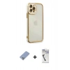 MARSİLYAN™- iPhone 12 Pro Kılıf Çekirdek Klasik Serisi - Şeffaf Uv Polymer Nano Ekran Koruyucu + Metal Kamera Lens Koruma Cam - KUYL