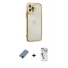 MARSİLYAN™- iPhone 12 Pro Kılıf Çekirdek Klasik Serisi - Şeffaf Uv Polymer Nano Ekran Koruyucu + Metal Kamera Lens Koruma Cam - MI