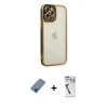 MARSİLYAN™- iPhone 12 Pro Kılıf Çekirdek Klasik Serisi - Şeffaf Uv Polymer Nano Ekran Koruyucu + Metal Kamera Lens Koruma Cam - MI