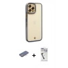 MARSİLYAN™- iPhone 12 Pro Kılıf Çekirdek Klasik Serisi - Şeffaf Uv Polymer Nano Ekran Koruyucu + Renkli Kamera Lens Koruma Cam - MI