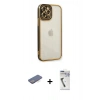 MARSİLYAN™- iPhone 12 Pro Kılıf Çekirdek Klasik Serisi - Şeffaf Uv Polymer Nano Ekran Koruyucu + Renkli Kamera Lens Koruma Cam - MI