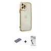 MARSİLYAN™- iPhone 12 Pro Kılıf Çekirdek Klasik Serisi - Şeffaf Uv Polymer Nano Ekran Koruyucu + Renkli Kamera Lens Koruma Cam - MI