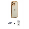 MARSİLYAN™- iPhone 12 Pro Kılıf Çekirdek Klasik Serisi - Şeffaf Uv Polymer Nano Ekran Koruyucu + Renkli Kamera Lens Koruma Cam - MI