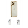 MARSİLYAN™- iPhone 12 Pro Kılıf Çekirdek Klasik Serisi - Şeffaf Uv Polymer Nano Ekran Koruyucu + Mavi Shine Kamera Lens