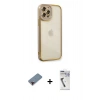 MARSİLYAN™- iPhone 12 Pro Kılıf Çekirdek Klasik Serisi - Şeffaf Uv Polymer Nano Ekran Koruyucu + Metal Kamera Lens Koruma Cam - KI
