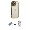 MARSİLYAN™- iPhone 12 Pro Kılıf Çekirdek Klasik Serisi - Şeffaf Uv Polymer Nano Ekran Koruyucu + Metal Kamera Lens Koruma Cam - KI